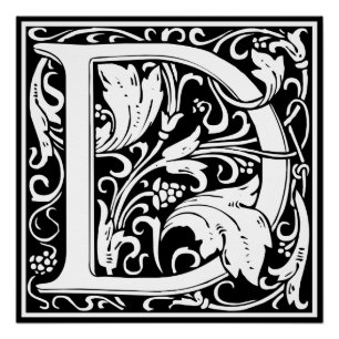 Poster Lettre D Monogramme médiéval Art Nouveau