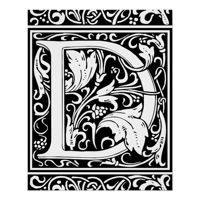 Poster Lettre D Monogramme médiéval Art Nouveau (Devant)