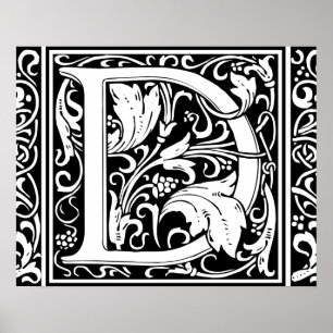 Poster Lettre D Monogramme médiéval Art Nouveau