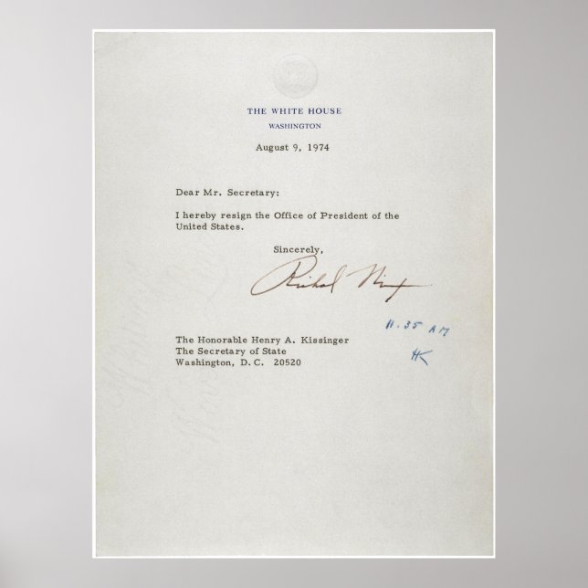 Poster Lettre de démission de Richard M. Nixon 1974 (Devant)