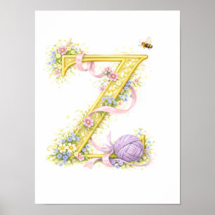 Poster Lettre de la nurserie Z fil bébé initiale florale