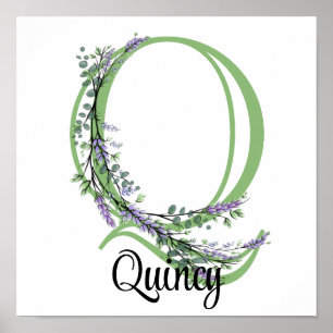 Poster Lettre de l'alphabet Q nurserie Lavande Eucalyptus