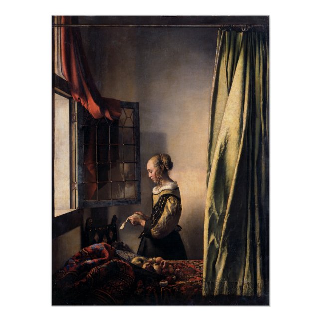 Poster Lettre de lecture Vermeer Girl à Open Window Gloss (Devant)