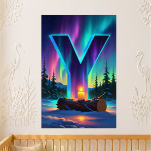 Poster Lettre de maternelle Y Nom Aurores boréales Yule