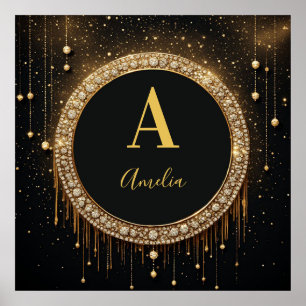 Poster Lettre de monogramme personnalisée avec paillettes