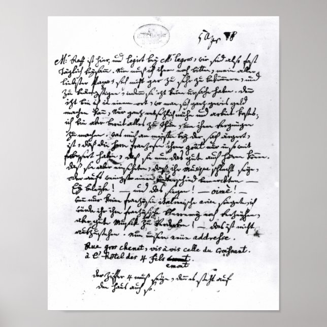 Poster Lettre de Mozart à son Père, 5 avril (Devant)