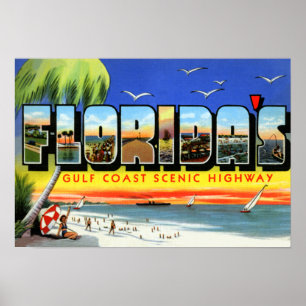 Poster Lettre de route de Côte du Golfe de la Floride