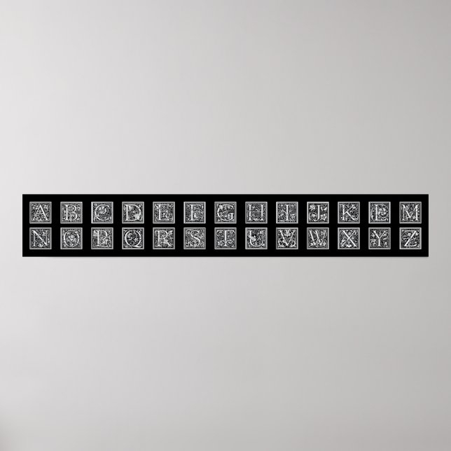 Poster Lettre décorative ancienne en bois Alphabet (Devant)