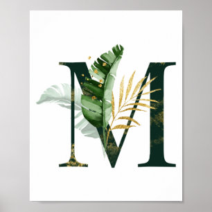 Poster Lettre décorative M avec feuilles tropicaux