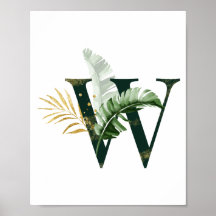 Lettre décorative W avec feuilles tropicaux