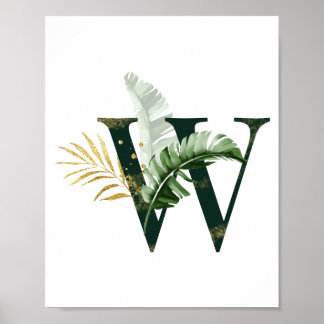 Poster Lettre décorative W avec feuilles tropicaux