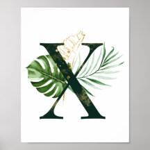 Lettre décorative X avec feuilles tropicaux