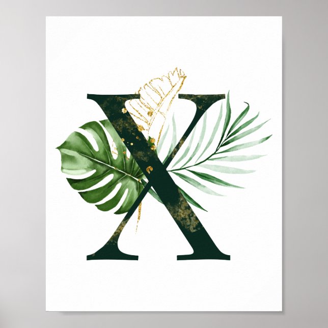 Poster Lettre décorative X avec feuilles tropicaux (Devant)