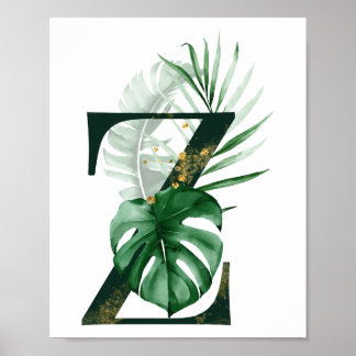 Poster Lettre décorative Z avec feuilles tropicaux
