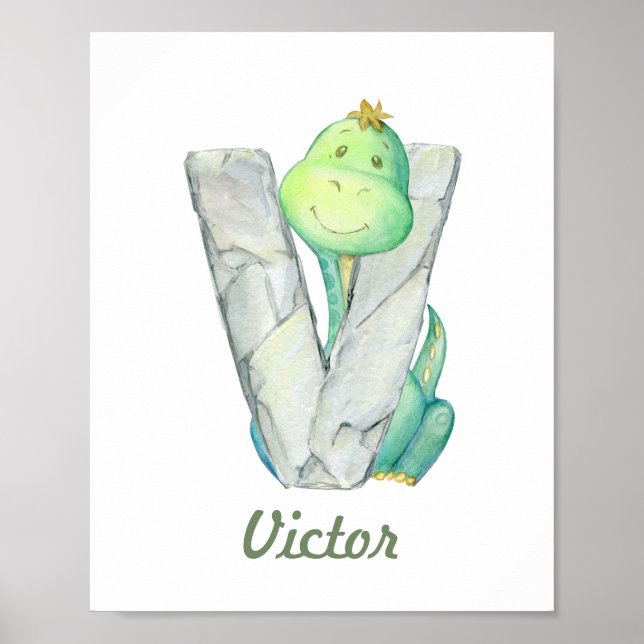 Poster Lettre Dinosaure Cute Décor Baby personnalisée V (Devant)