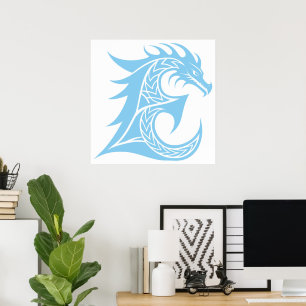 Poster Lettre E de style dragon, alphabet du dragon, mono