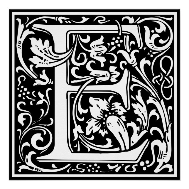 Poster Lettre E Monogramme médiéval Art Nouveau (Devant)