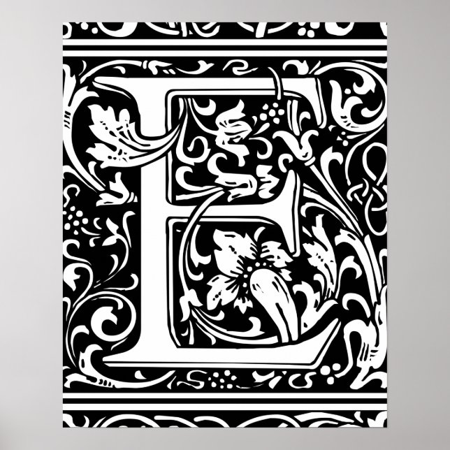 Poster Lettre E Monogramme médiéval Art Nouveau (Devant)