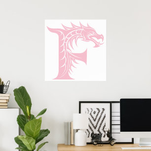 Poster Lettre F de style dragon, Alphabet Dragon, Monogra