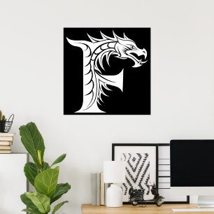 Poster Lettre F de style dragon, Alphabet Dragon, Monogra