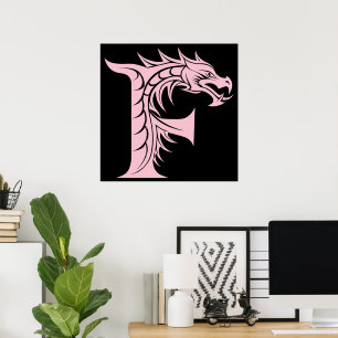 Poster Lettre F de style dragon, alphabet du dragon, mono