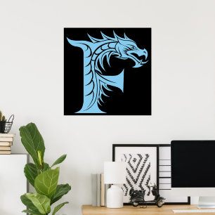 Poster Lettre F de style dragon, alphabet du dragon, mono