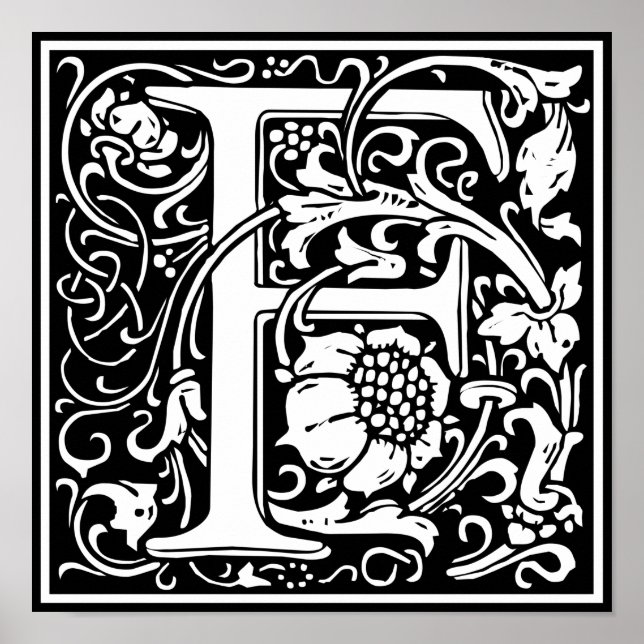 Poster Lettre F Monogramme médiéval Art Nouveau (Devant)