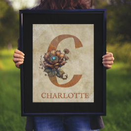 Poster LETTRE Florale C Steampunk