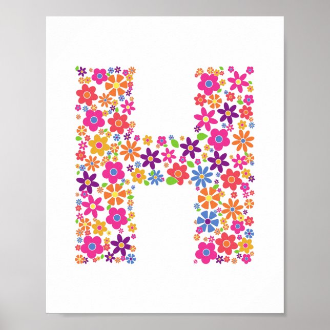 Poster LETTRE Florale H Fleurs monogrammes (Devant)