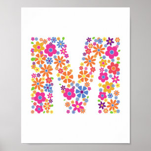 Poster LETTRE Florale M Fleurs Monogrammes