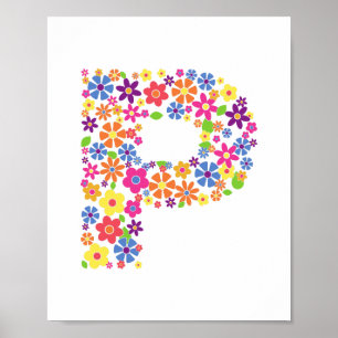 Poster LETTRE Florale P Fleurs monogrammes