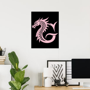 Poster Lettre G de style dragon, Alphabet du dragon, Mono