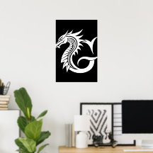 Lettre G de style dragon, alphabet du dragon, mono