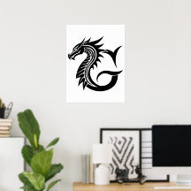 Lettre G de style dragon, alphabet du dragon, mono