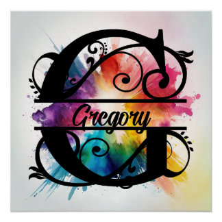 Poster Lettre 'G', Monogramme arc-en-ciel lumineux, Nom d