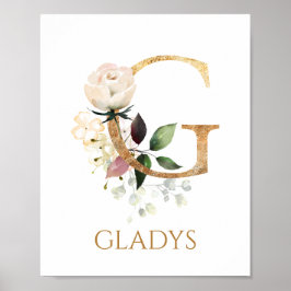 Poster Lettre G Monogramme crème blanche rose Nursery Pos