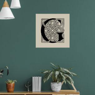 Poster LETTRE G Vintage Céleste Knot Monogramme