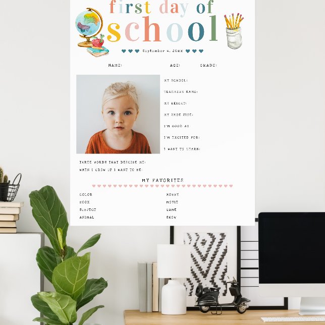Poster LETTRE Gaie Moderne | 1er jour de l'école (Bureau à domicile)