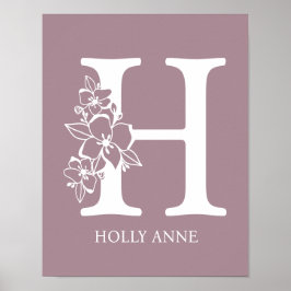 Poster Lettre H Floral Monogramme Nom Pépinière Moderne