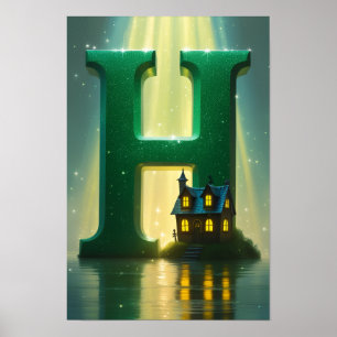 Poster Lettre H Halloween Maison Hantée Enfants Salle de 