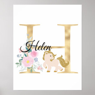 Poster Lettre H monogramme personnalisé avec poney