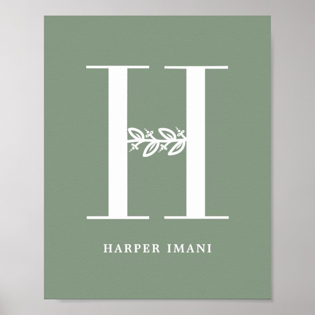 Poster Lettre H Nom Nursery couleur florale personnalisée (Devant)