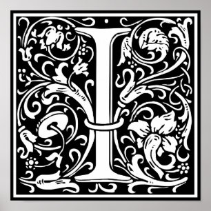Poster Lettre I Monogramme médiéval Art Nouveau