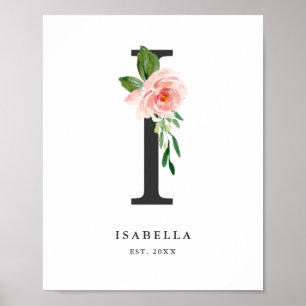 Poster Lettre I Monogramme Peach Florals Peach Nursery