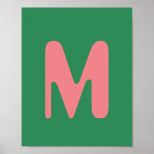 Poster Lettre Initial Rose Pâle Moderne Vert Algue