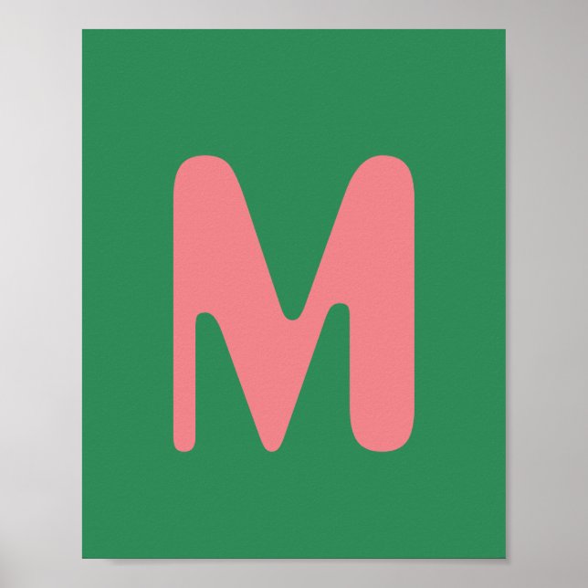 Poster Lettre Initial Rose Pâle Moderne | Vert Algue (Devant)