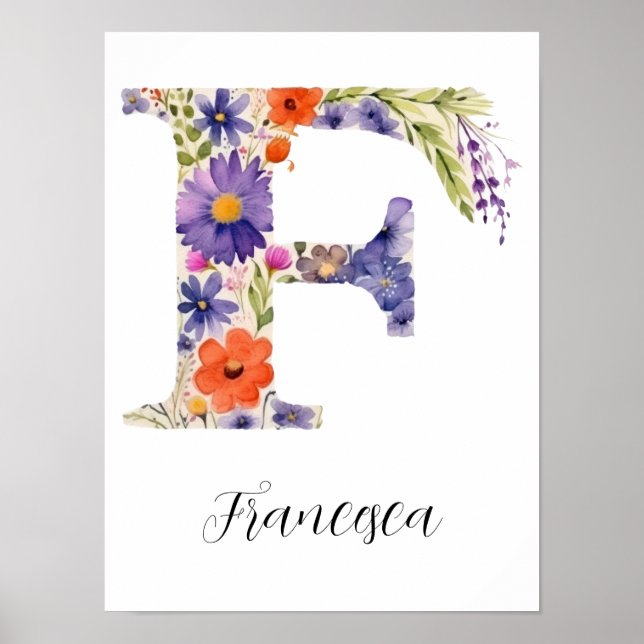 Poster Lettre initiale F fleur sauvage Floral (Devant)