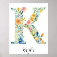 Lettre initiale K fleur sauvage Florale Imprimer