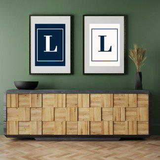 Poster Lettre initiale | Monogramme gris Style moderne