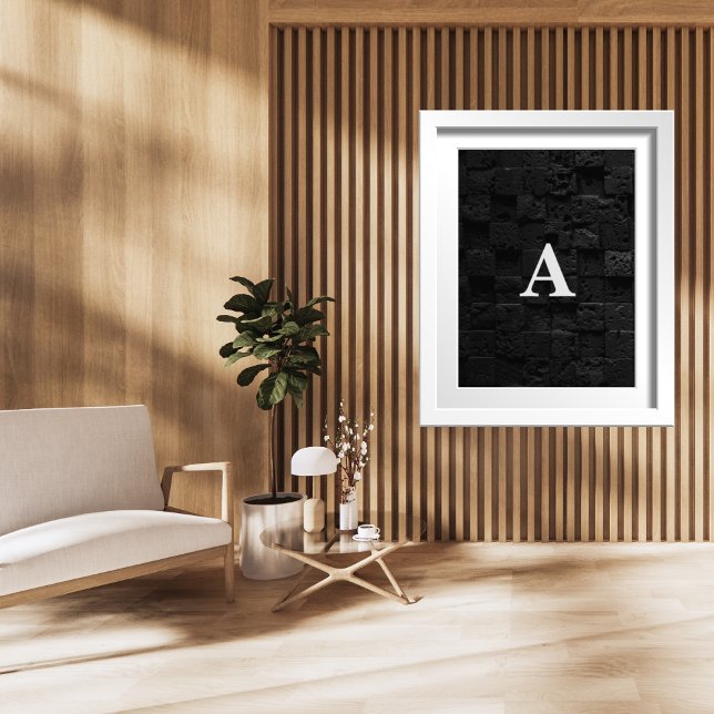 Poster Lettre Initiale Monogramme Moderne Stone Noire (Créateur téléchargé)